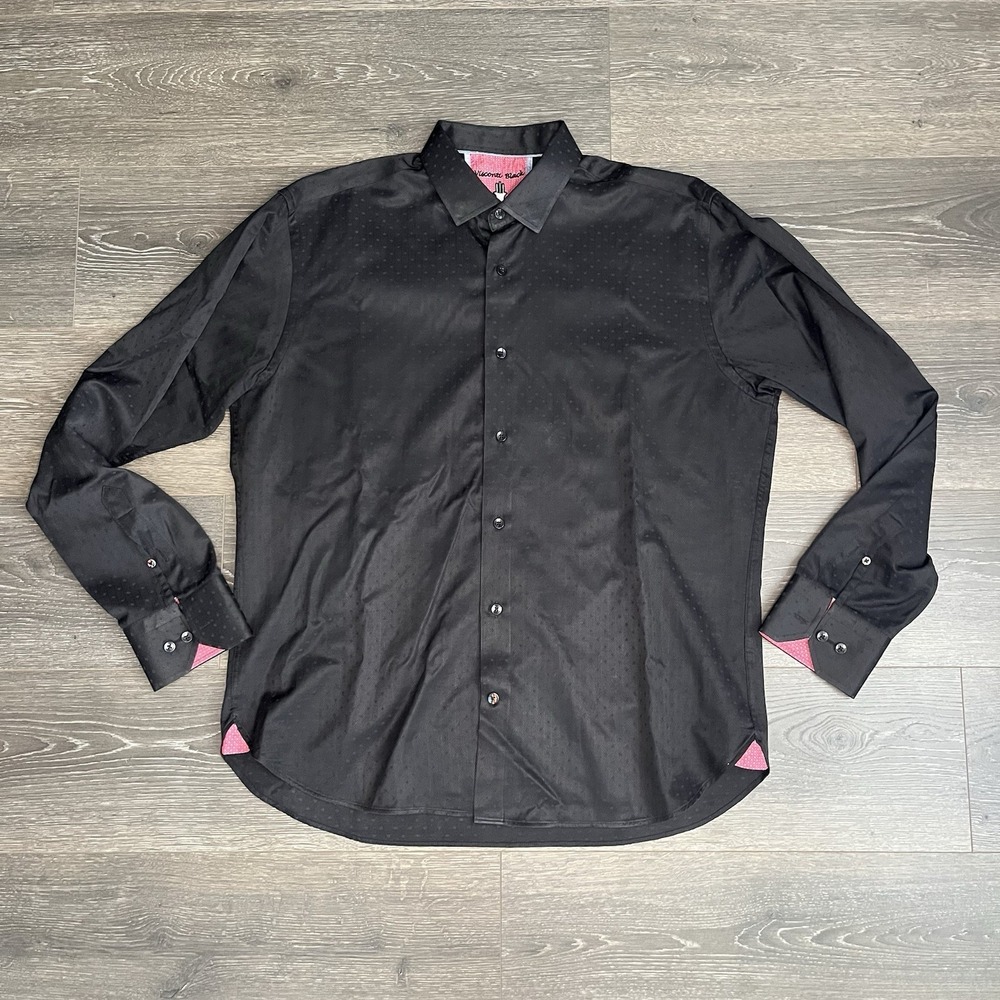 Luchiano Visconti Black Shirt Mens Large Long Sleeve Button Down Flip Cuff Pink‎